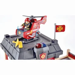 Hape City brandstation i træ med lys, lyd, brandbil og helikopter - 13 dele - 60x30x47,8 cm