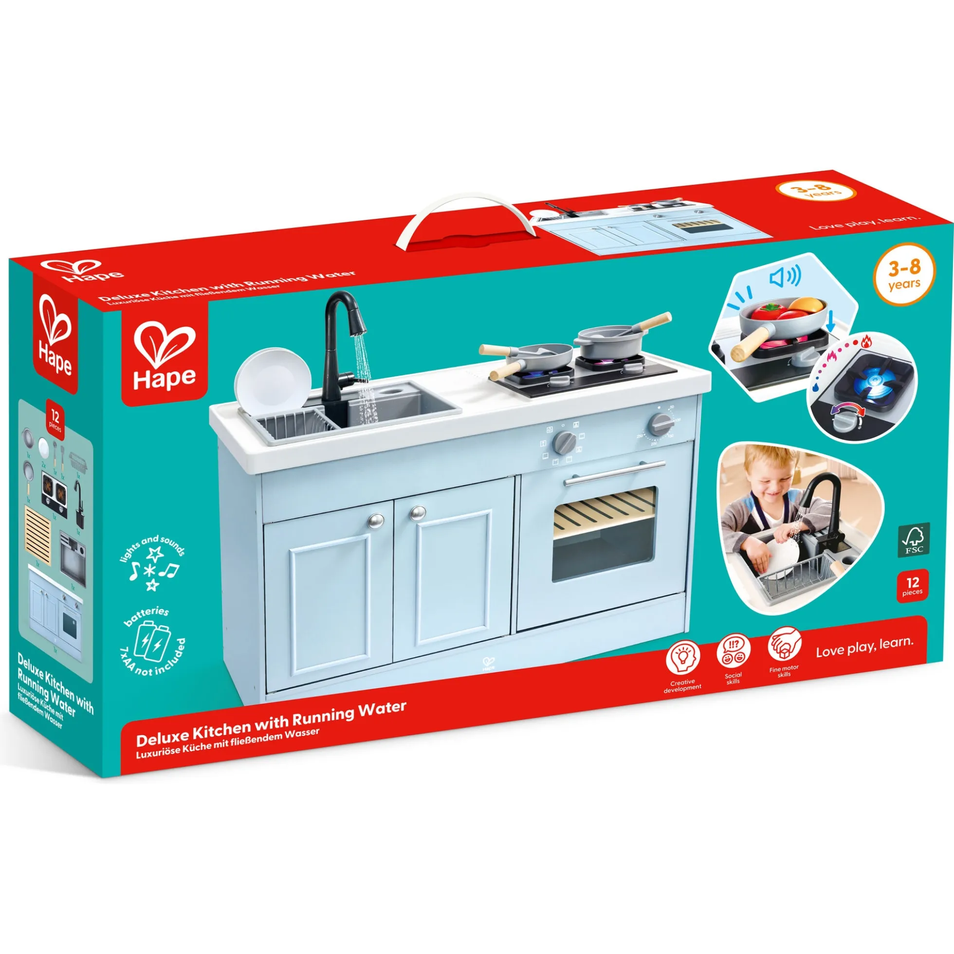 Hape Deluxe legekøkken - legekøkken med rindende vand, lys og lyd - 85x50x80 cm