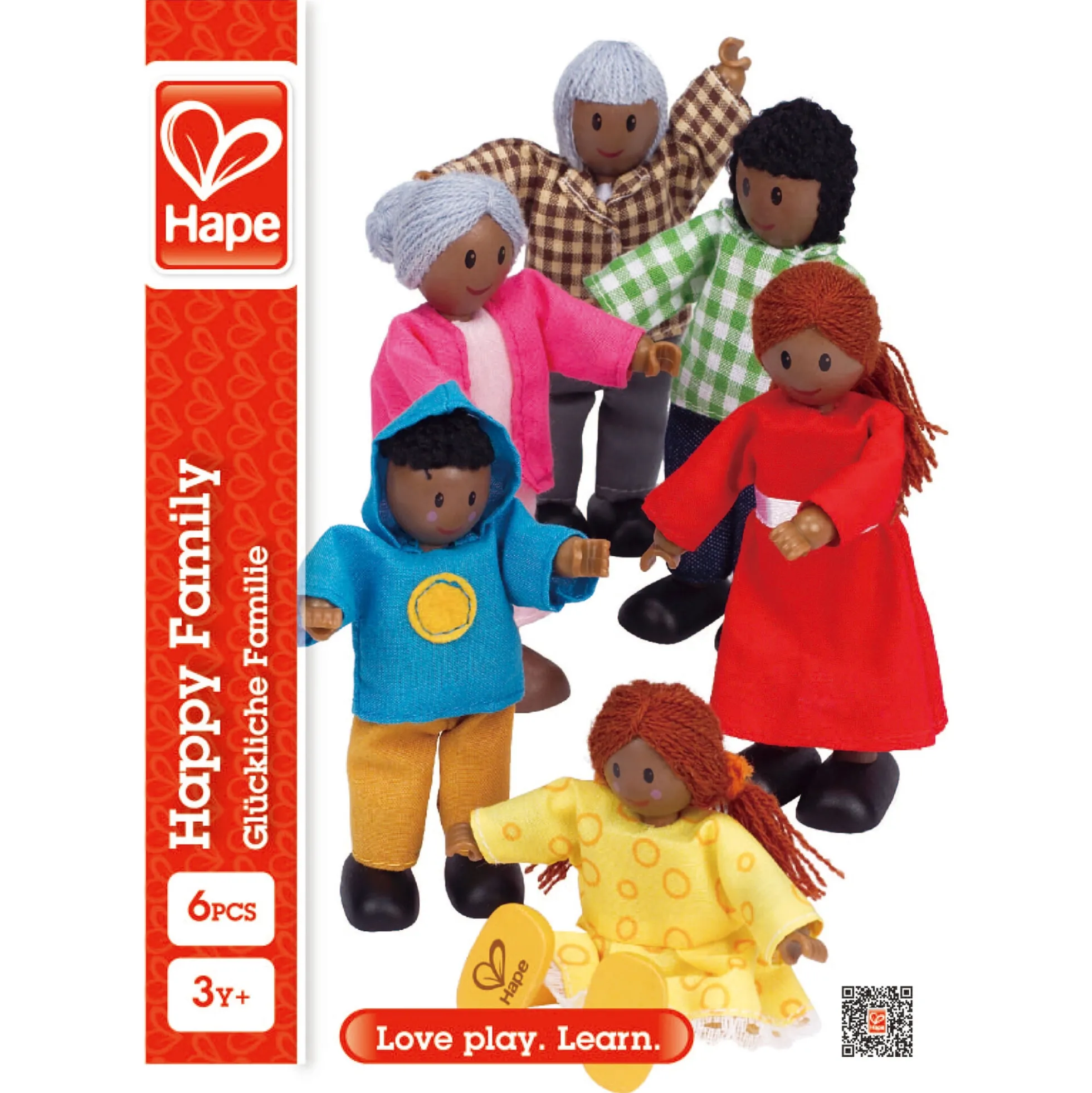 Hape dukkehusfigurer med bløde kroppe og mørk hud - 6 stk