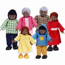 Hape dukkehusfigurer med bløde kroppe og mørk hud - 6 stk