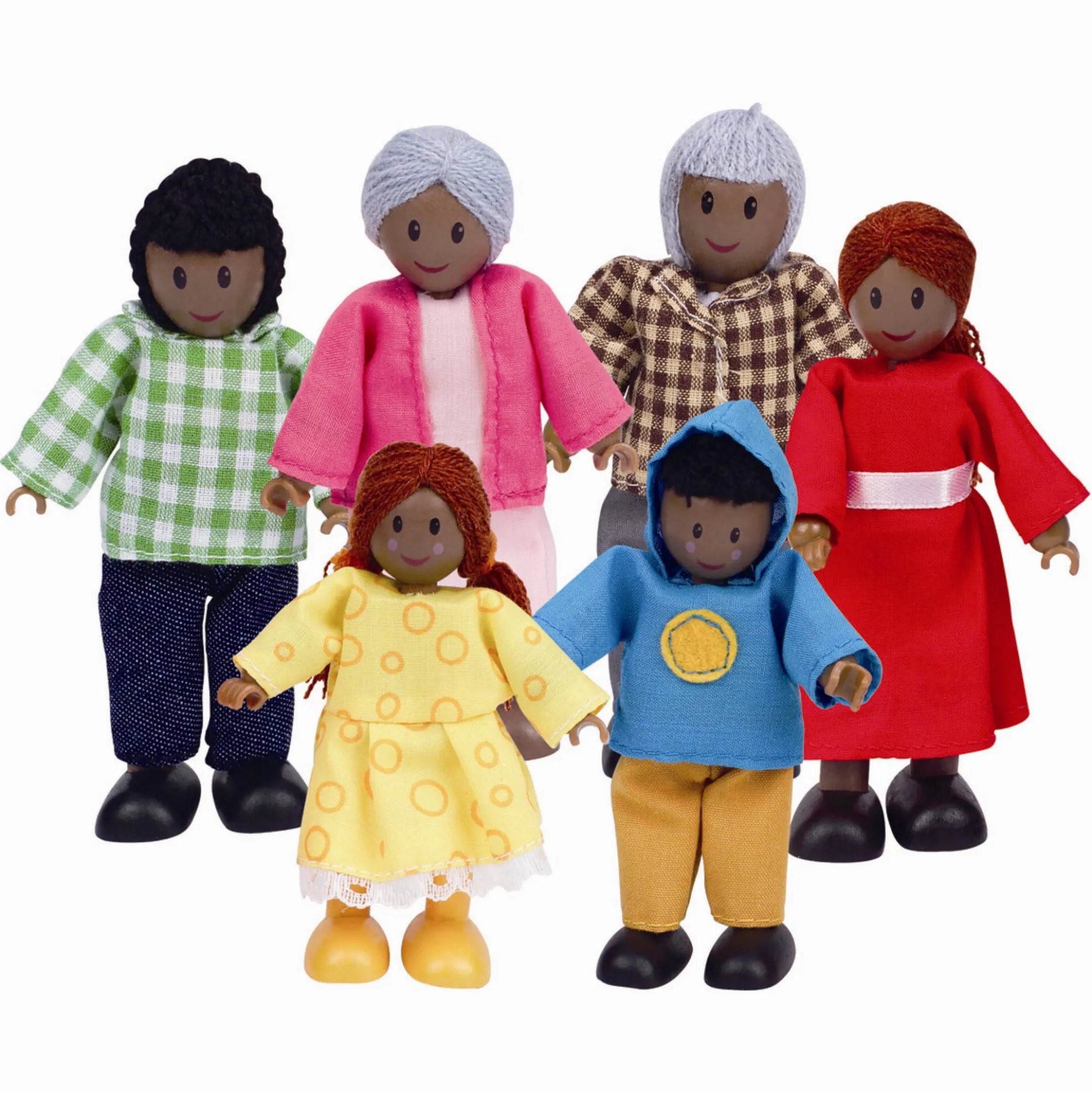 Hape dukkehusfigurer med bløde kroppe og mørk hud - 6 stk