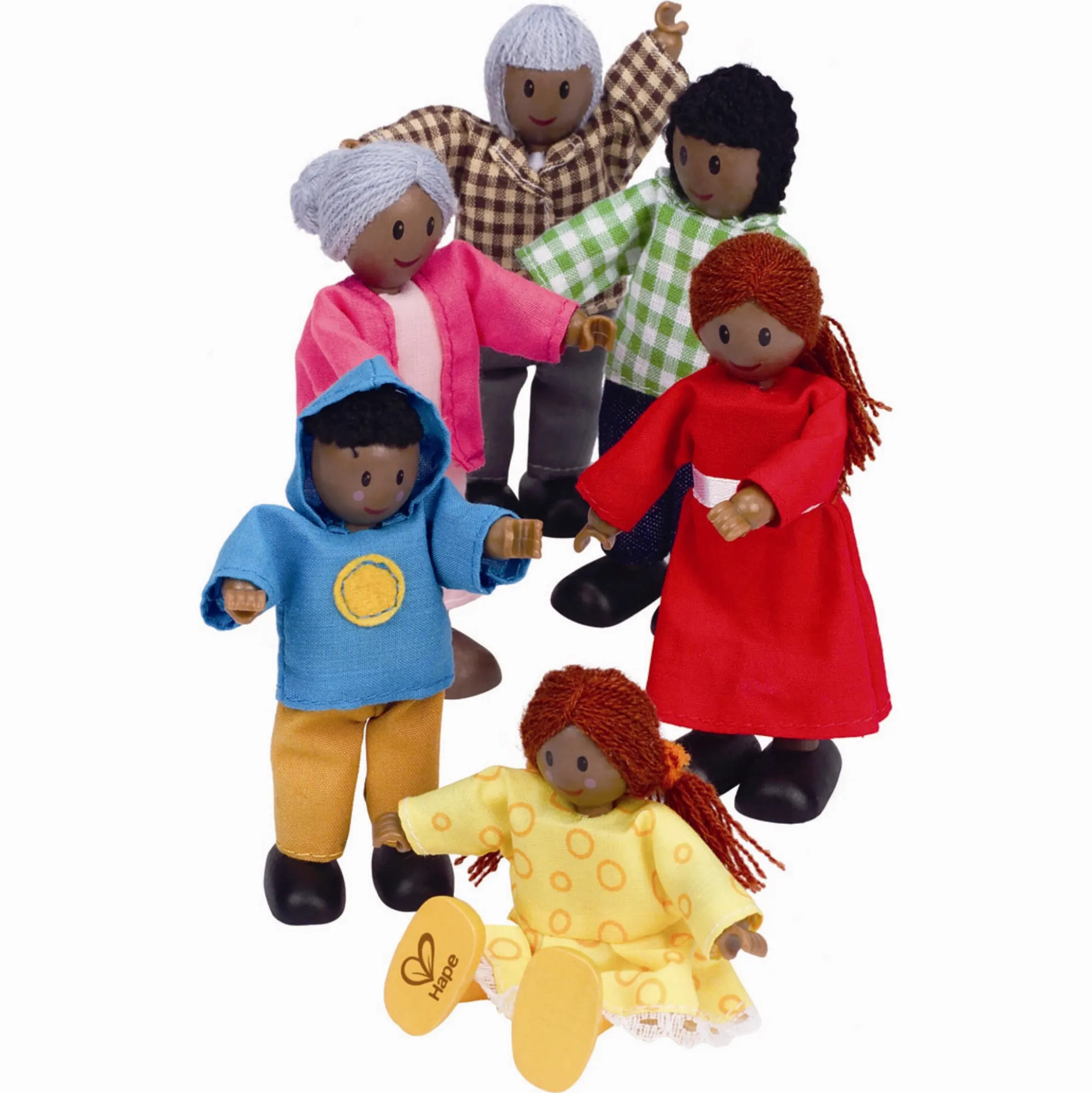 Hape dukkehusfigurer med bløde kroppe og mørk hud - 6 stk