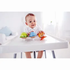 Hape havdyr ranglesæt til baby - 3 rangler med sugekopper og bidele - fra 0 mdr.