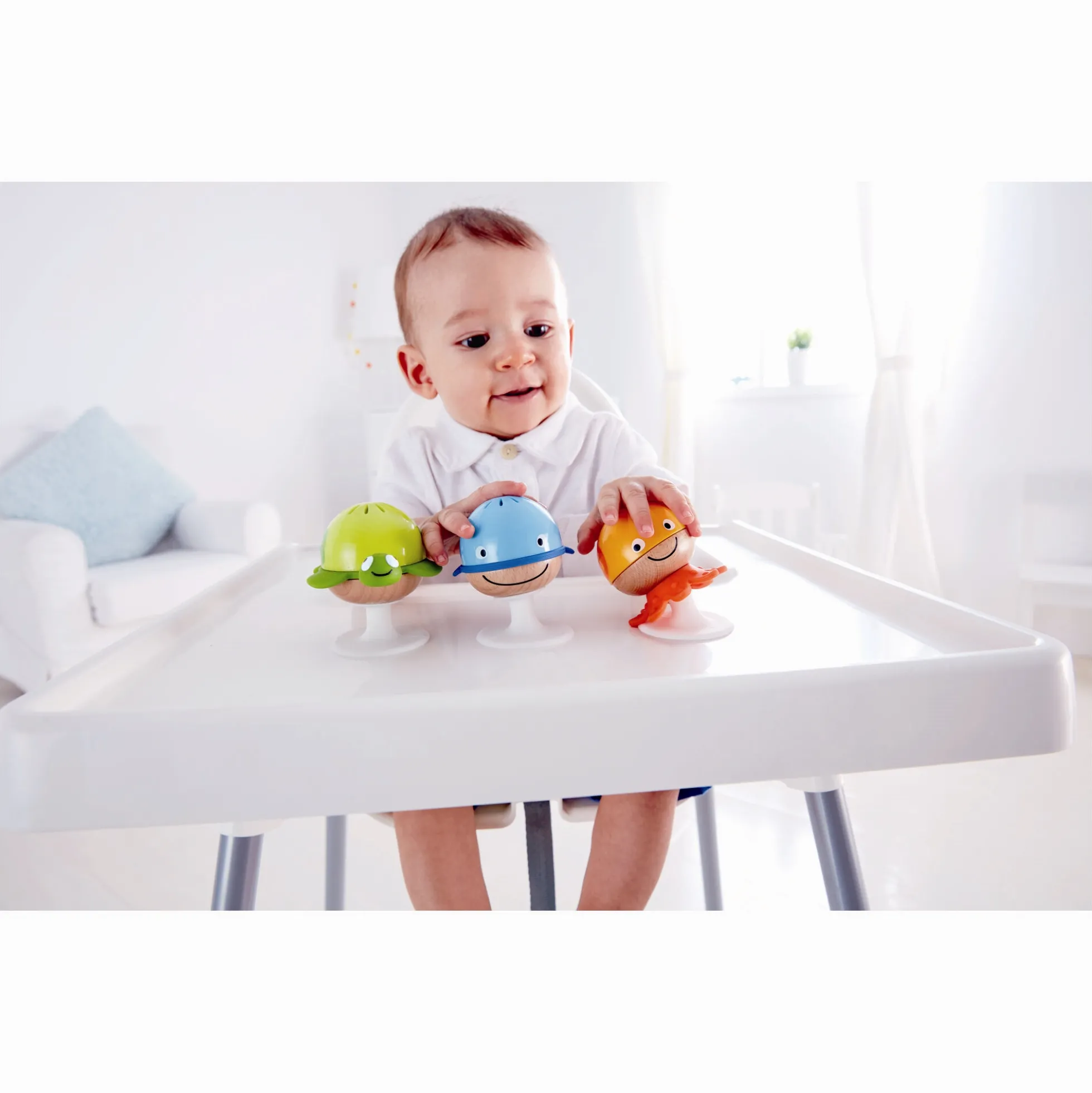 Hape havdyr ranglesæt til baby - 3 rangler med sugekopper og bidele - fra 0 mdr.