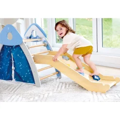 Hape 4-i-1 klatre- og rutsjebanesæt - aktivitetsmøbel med telt og boldnet - 176x53x79 cm
