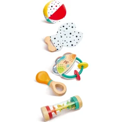 Hape 5-i-1 sanselegesæt til baby - rangle, bold og rainmaker - fra 0 mdr.