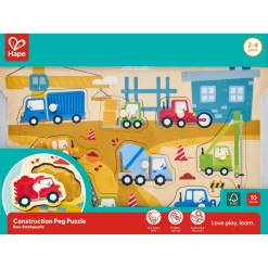 Hape knoppuslespil med byggepladskøretøjer - træpuslespil - 10 dele