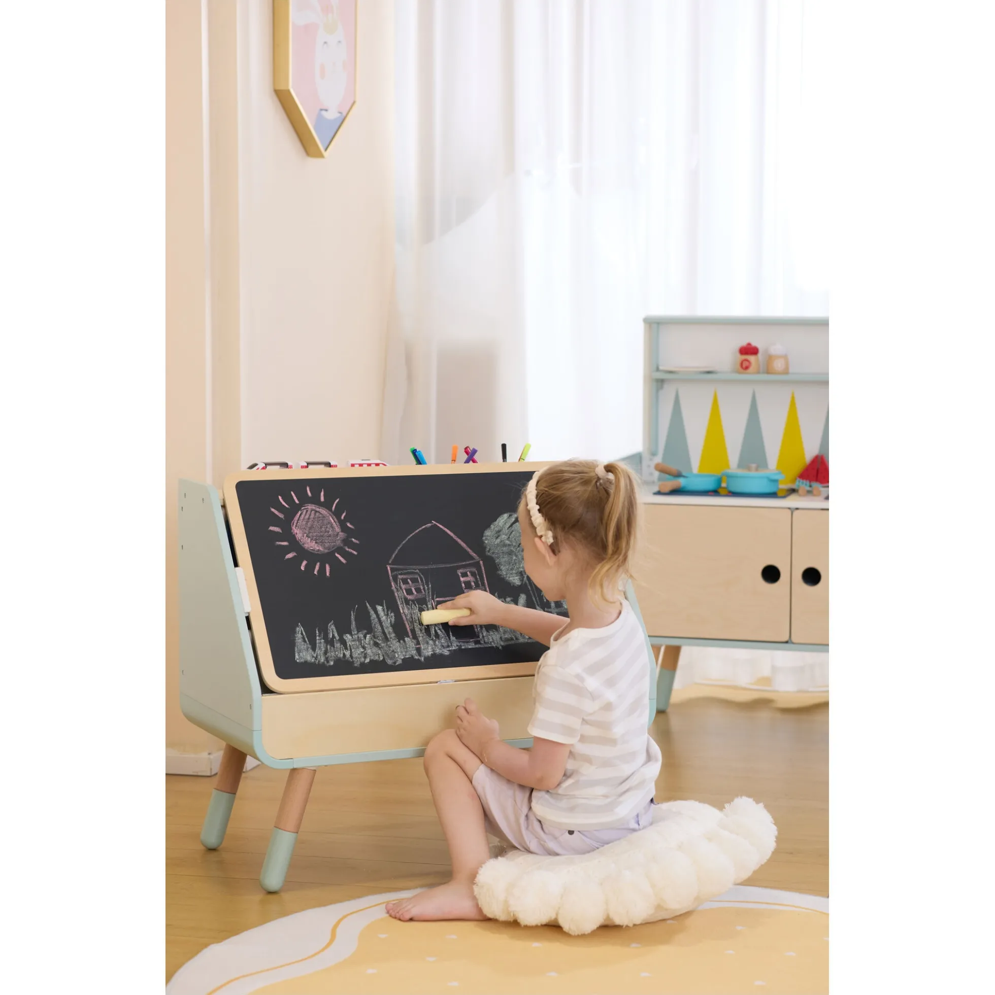 Hape læs og tegn bogreol - 2-i-1 børnebogreol med tegnetavle - 70x63,1x39 cm