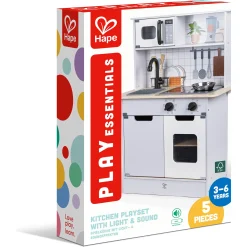 Hape moderne legekøkken i træ med lys, lyd, pande og spatel - 60x91 cm