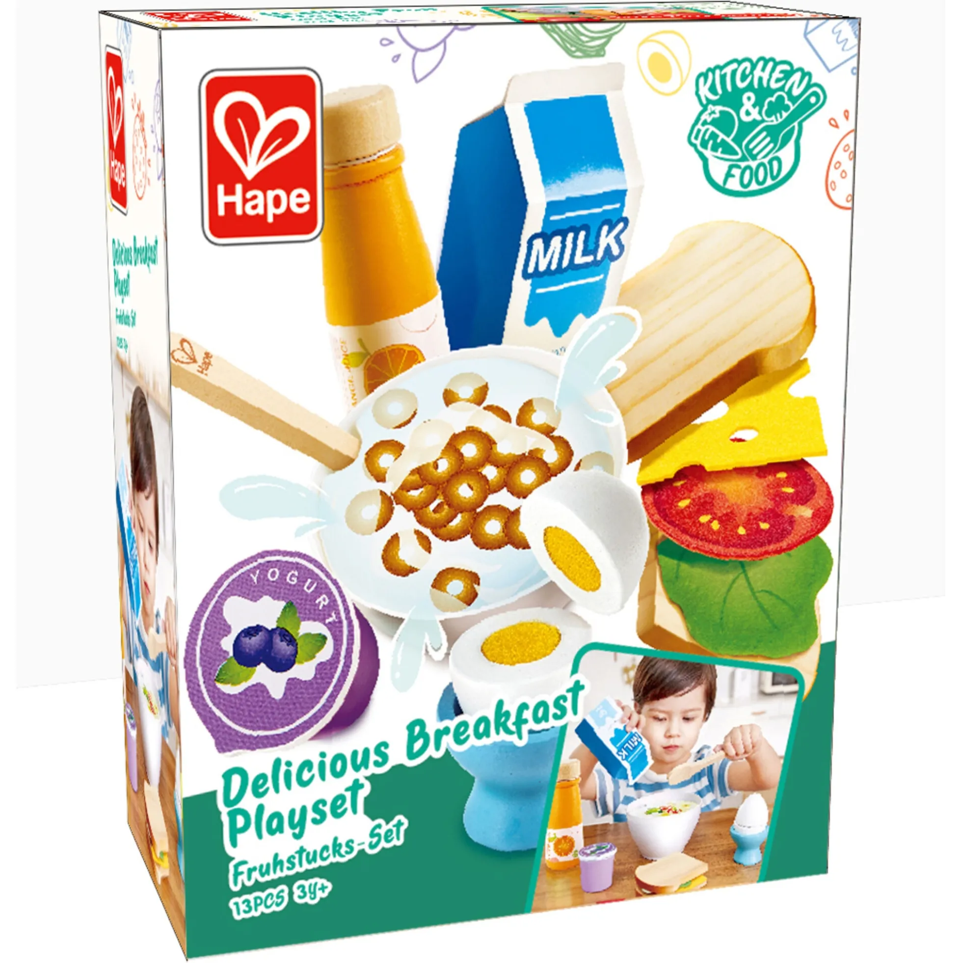 Hape morgenmad legesæt i træ - legemad til legekøkken - 13 dele