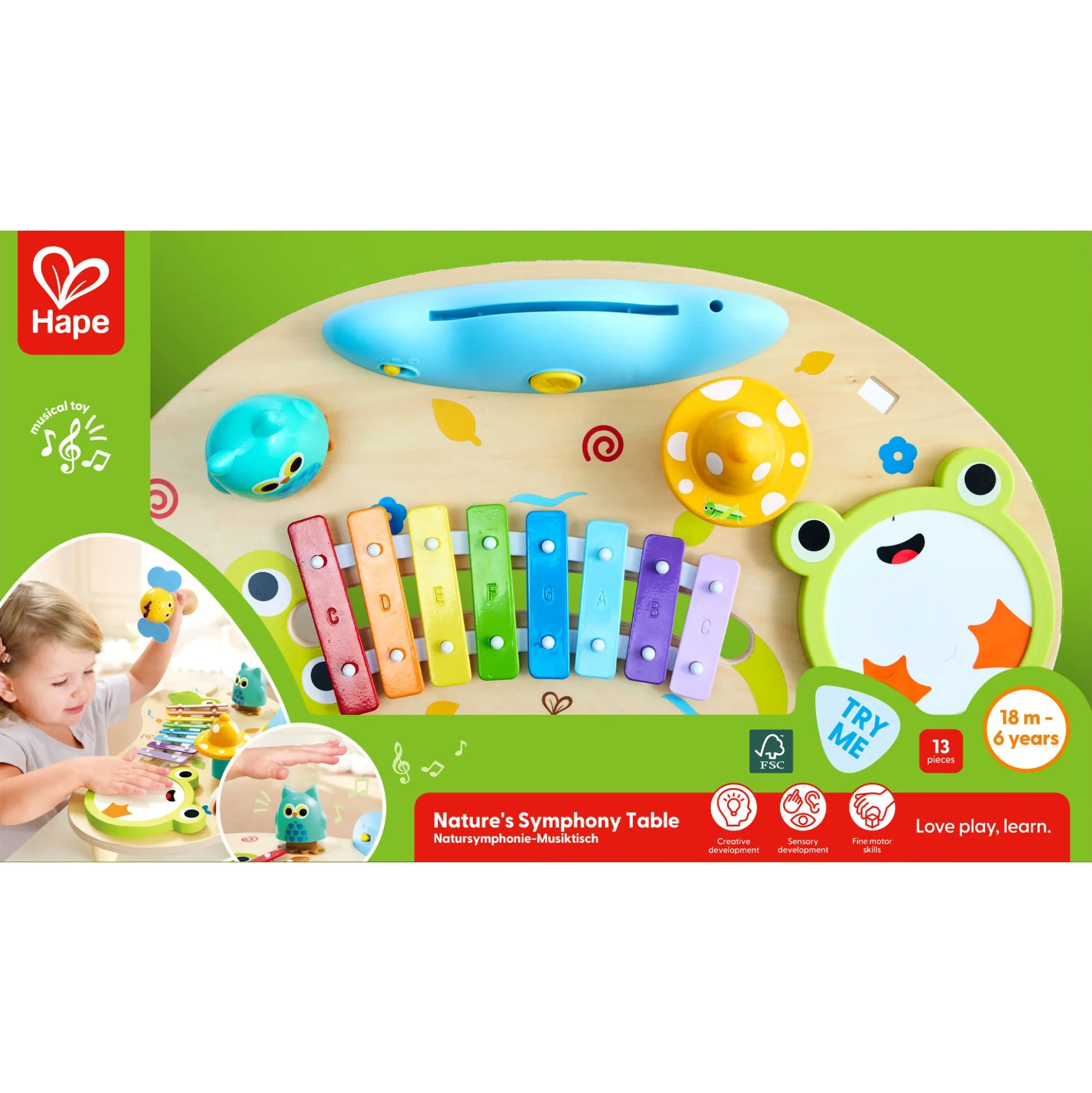 Hape Nature's Symphony musikbord - 8-i-1 musiklegetøj med dyrelyde - fra 18 mdr.