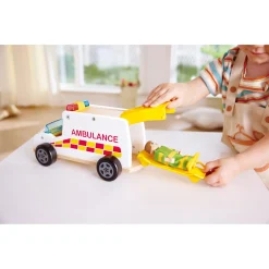 Hape Rapid Response ambulance - udrykningskøretøj med lys, sirene og båre - 26x12 cm