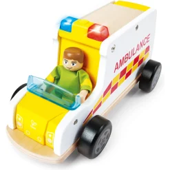 Hape Rapid Response ambulance - udrykningskøretøj med lys, sirene og båre - 26x12 cm
