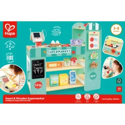 Hape Smart Play legebutik i træ med scanner og kasseapparat - 50 dele - 80x80x31 cm