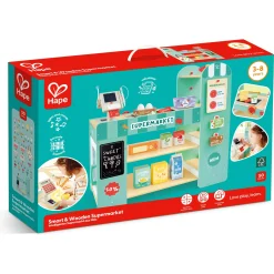Hape Smart Play legebutik i træ med scanner og kasseapparat - 50 dele - 80x80x31 cm