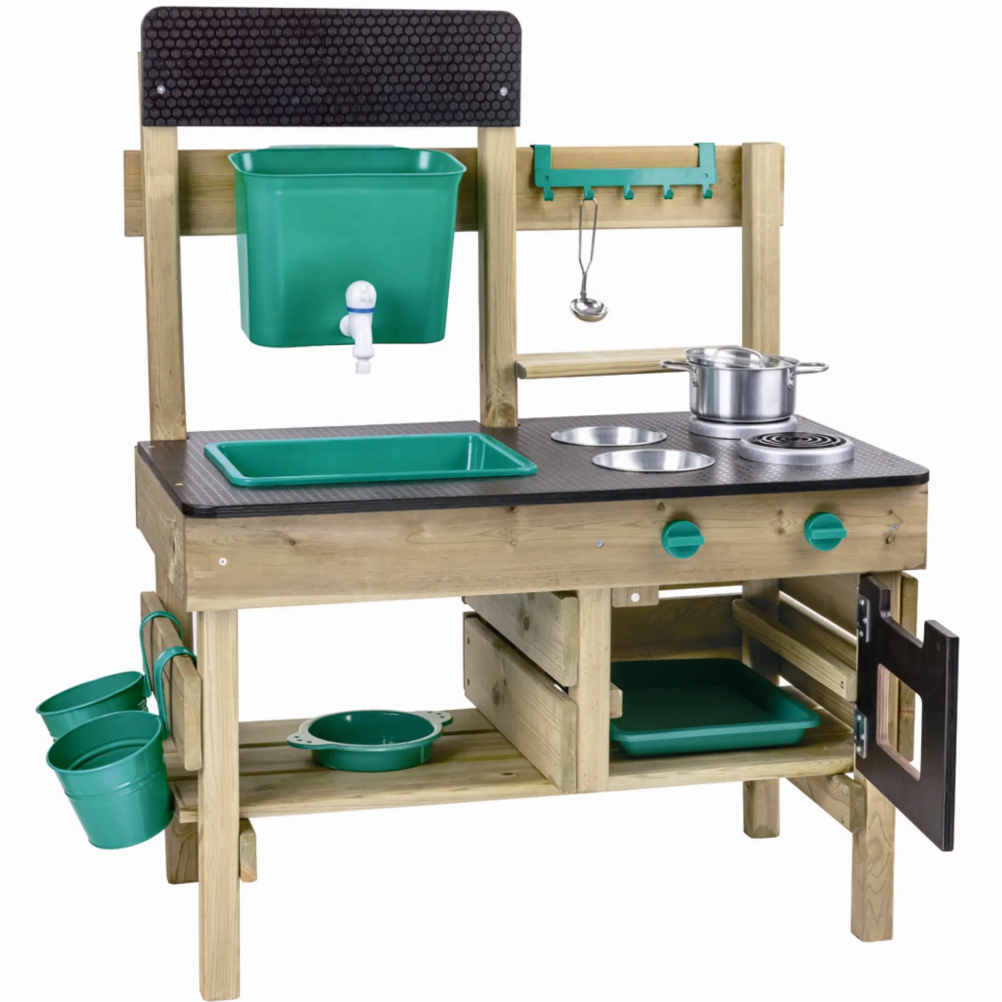 Hape udendørs legekøkken - mudderkøkken med vandtank, tavle og tilbehør -77x46x99
