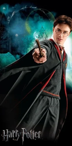 Harry Potter håndklæde - 70x140 cm - 100% bomuld - Blødt badehåndklæde med Harry Potter og hans tryllestav