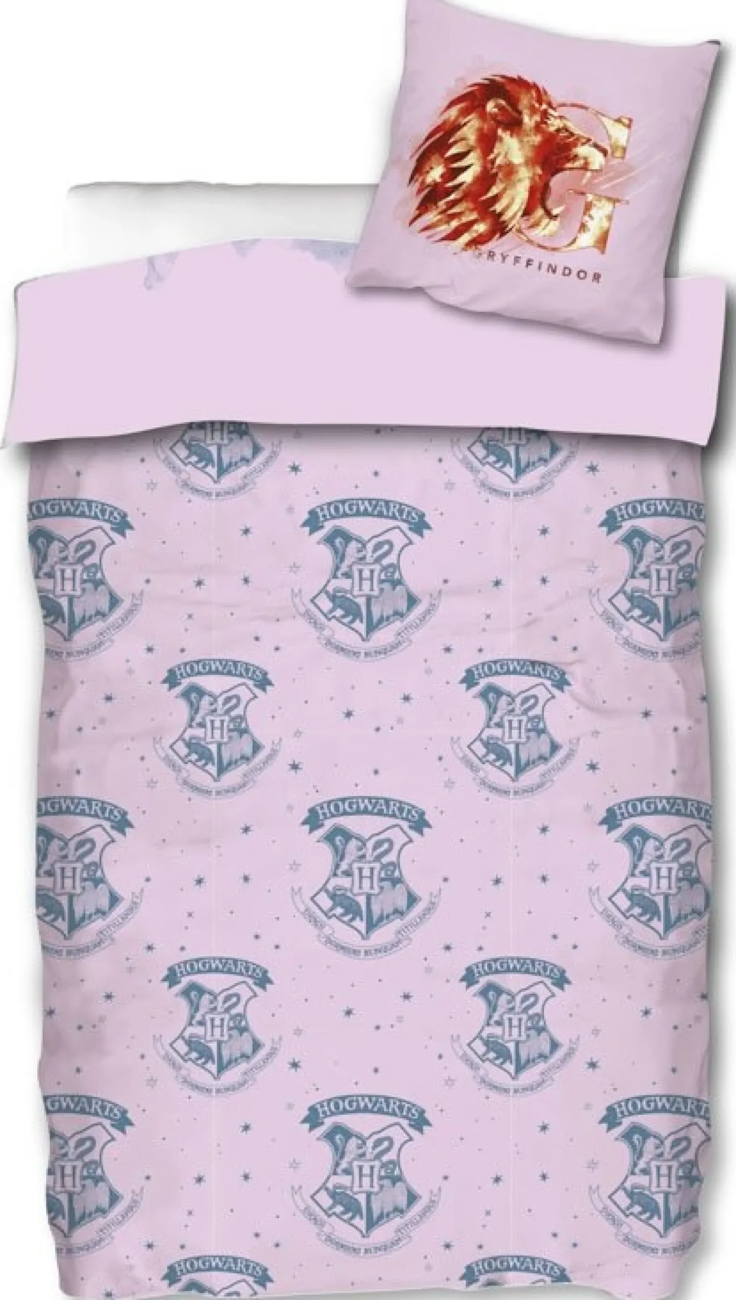 Harry Potter sengetøj - 100% bomuld - Børnesengetøj 140x200 cm - Hogwarts våbenskjold - Lyserød