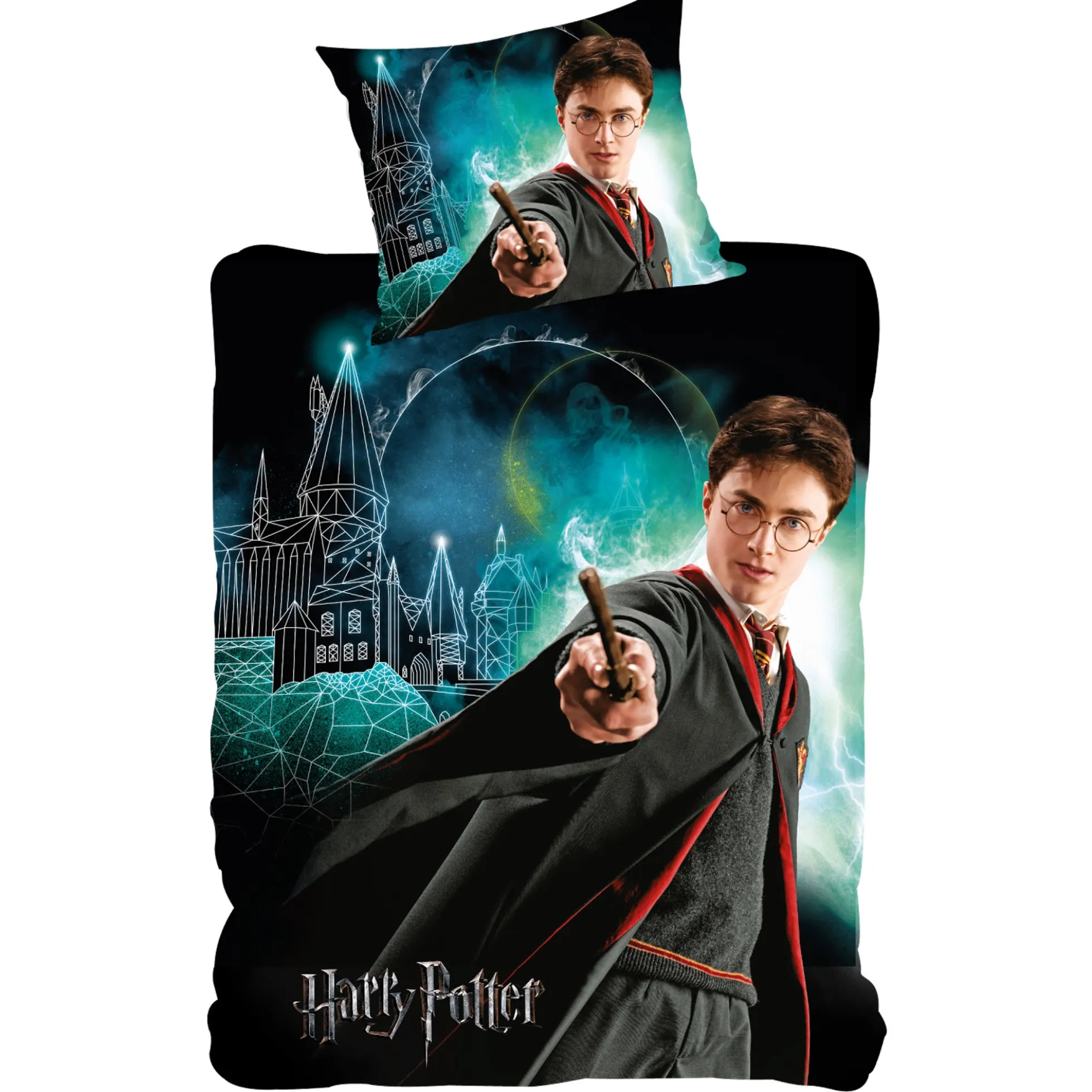 Harry Potter Sengetøj 150x210 cm - Selvlysende sengetøj med harry potter - 2 i 1 design - 100% bomuld