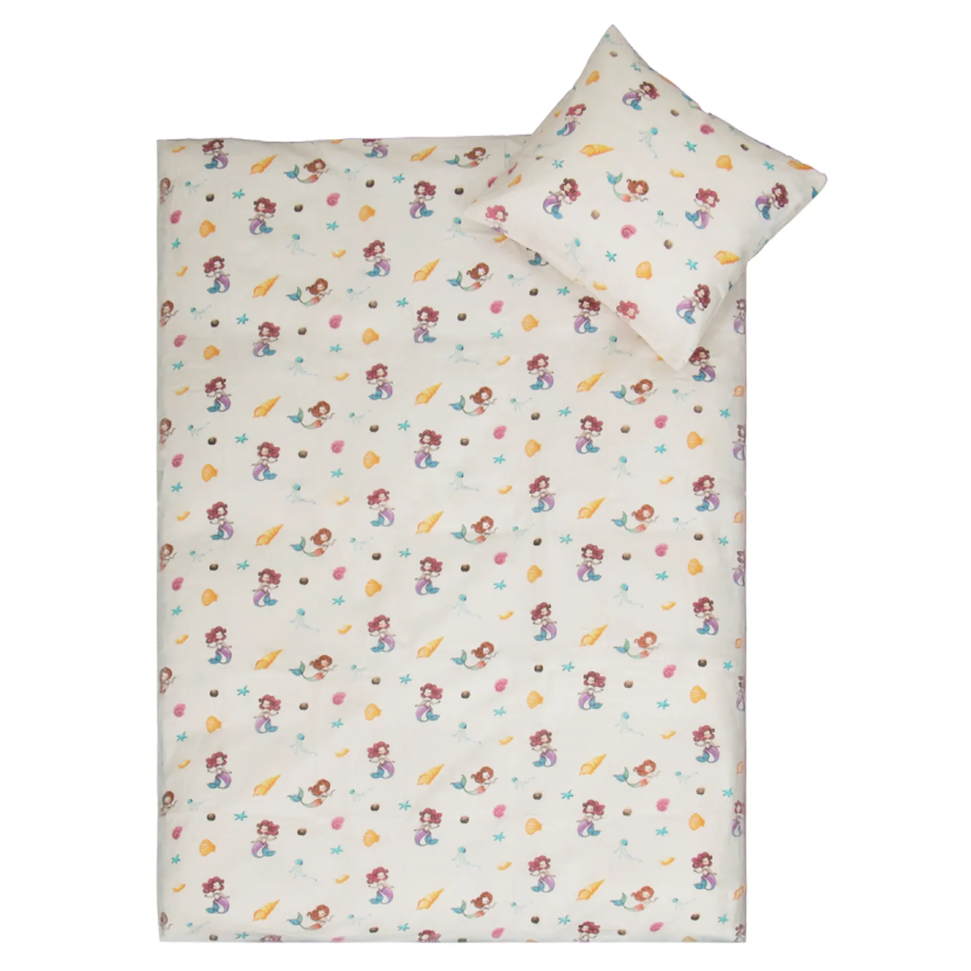 Havfrue sengetøj - 100% bomuld - Babysengetøj 70x100 cm - Hvidt med havfruer