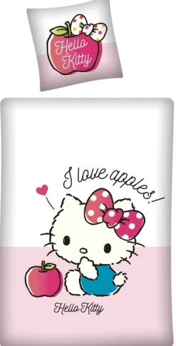 Hello Kitty sengetøj - 100% bomuld - Junior sengetøj 100x140 cm - Æbler