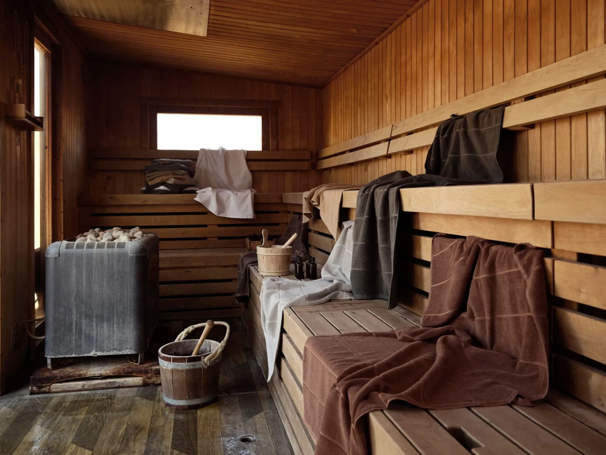 Håndklæde - 100% bomuld - 50x100 cm - Zone Denmark Sauna - Stribet Grey