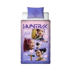 Huntrix sengetøj - 100% bomuld - Børnesengetøj 140x200 cm - Lyserød - KPop Deamon Hunters