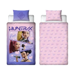 Huntrix sengetøj - 100% bomuld - Børnesengetøj 140x200 cm - Lyserød - KPop Deamon Hunters
