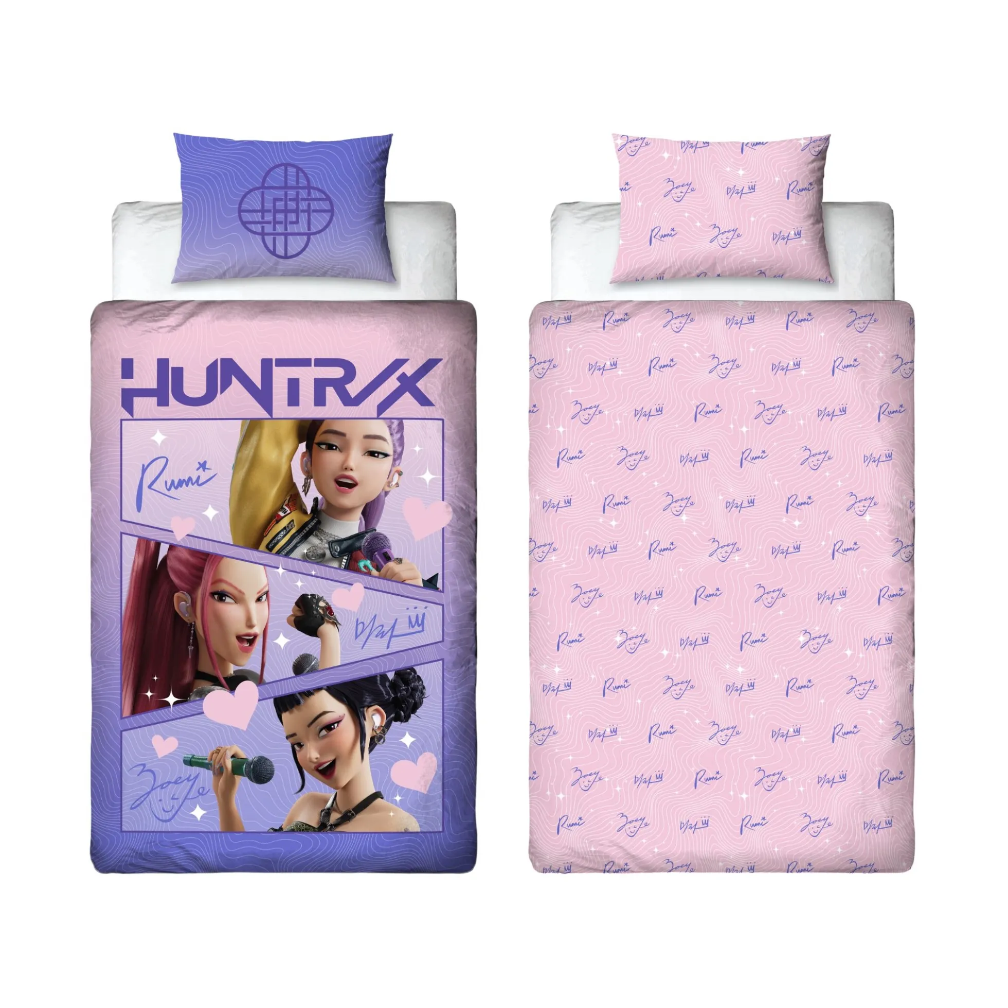 Huntrix sengetøj - 100% bomuld - Børnesengetøj 140x200 cm - Lyserød - KPop Deamon Hunters