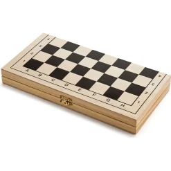 3-i-1 brætspil i træ med skak, dam og backgammon - 30x30 cm