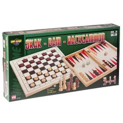 3-i-1 brætspil i træ med skak, dam og backgammon - 30x30 cm