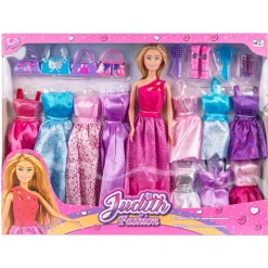 Judith dukke - 29 cm - Bevægelig modedukke - 10 ekstra kjoler og tilbehør