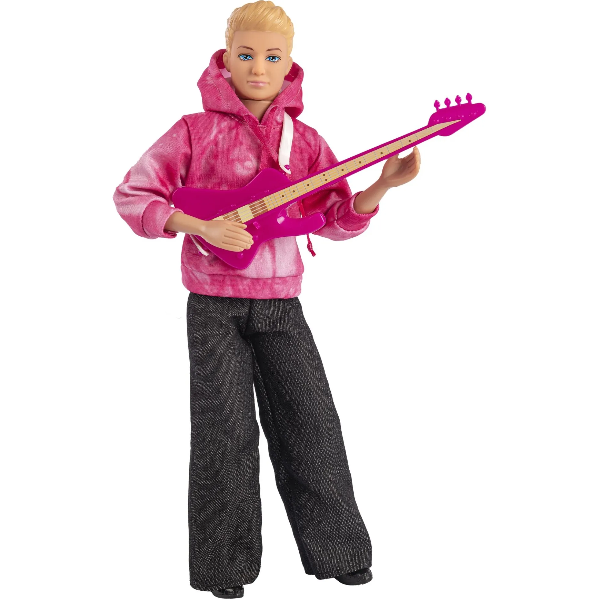 Judith J-Rock Jack rockstardukke med lyserød hoodie og guitar - 29 cm