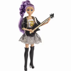 Judith J-Rock rockstardukker med lilla hår, guitar og mikrofon - 3 dukker - 29 cm