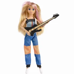 Judith J-Rock rockstardukker med blondt hår, guitar og mikrofon - 3 dukker - 29 cm