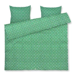 JUNA dobbelt sengetøj 200x220 cm - 100% økologisk bomuldssatin - Pleasantly grøn med blomster