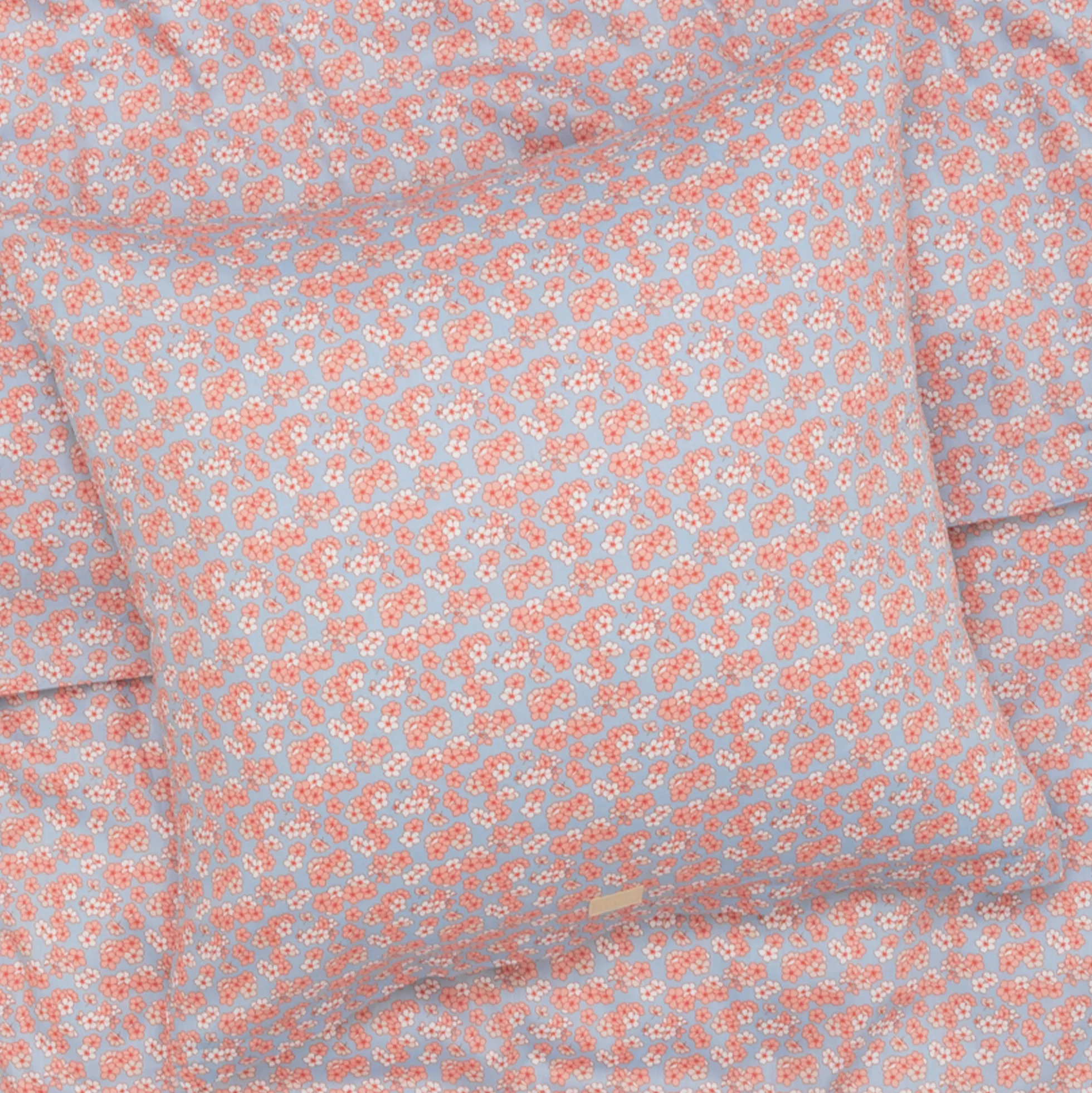 JUNA dobbelt sengetøj 200x220 cm - 100% økologisk bomuldssatin - Pleasantly blå med rosa blomster