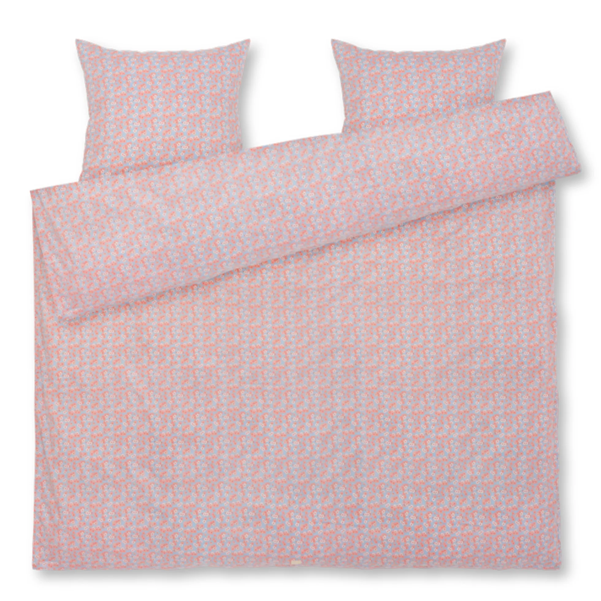JUNA dobbelt sengetøj 200x220 cm - 100% økologisk bomuldssatin - Pleasantly blå med rosa blomster