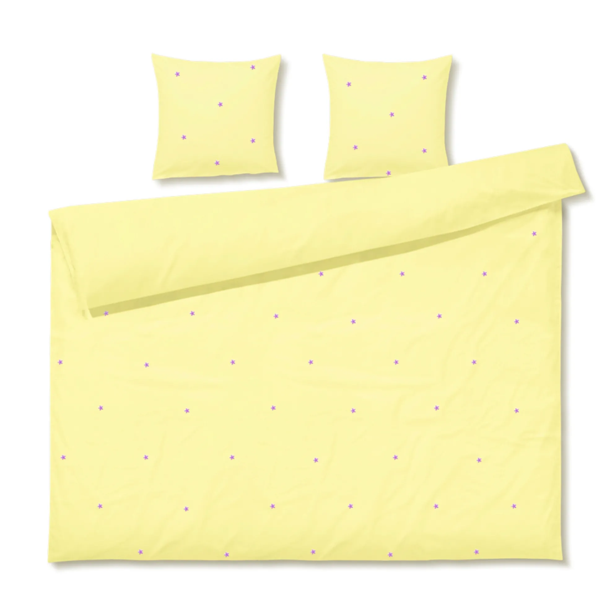 JUNA dobbelt sengetøj 200x220 cm - 100% økologisk bomuld - Daisy gul med broderede blomster