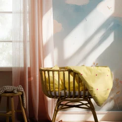 JUNA sengetøj - 100% økologisk bomuld - Daisy baby sengetøj 70x100 cm - Gul med broderede blomster