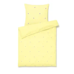 JUNA sengetøj - 100% økologisk bomuld - Daisy baby sengetøj 70x100 cm - Gul med broderede blomster