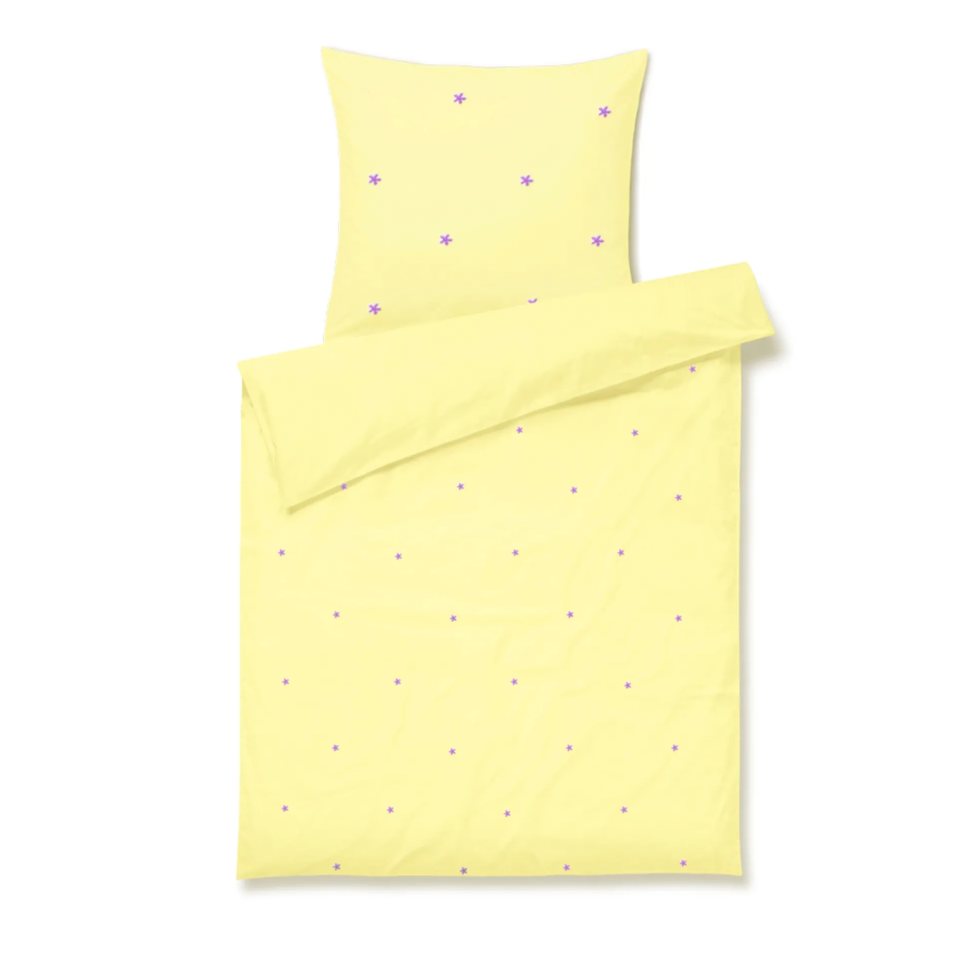 JUNA sengetøj - 100% økologisk bomuld - Daisy baby sengetøj 70x100 cm - Gul med broderede blomster
