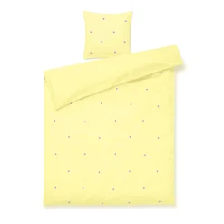 JUNA sengetøj - 100% økologisk bomuld - Daisy junior sengetøj 100x140 cm - Gul med broderede blomster