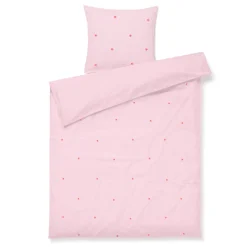 JUNA sengetøj - 100% økologisk bomuld - Daisy junior sengetøj 100x140 cm - Lyserød med broderede blomster