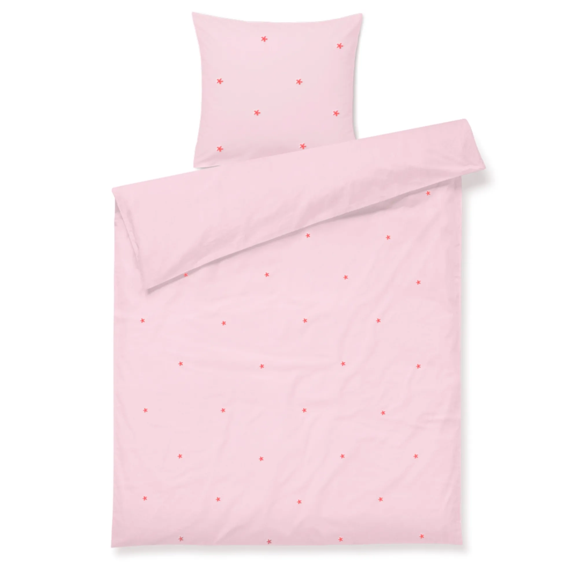 JUNA sengetøj - 100% økologisk bomuld - Daisy junior sengetøj 100x140 cm - Lyserød med broderede blomster