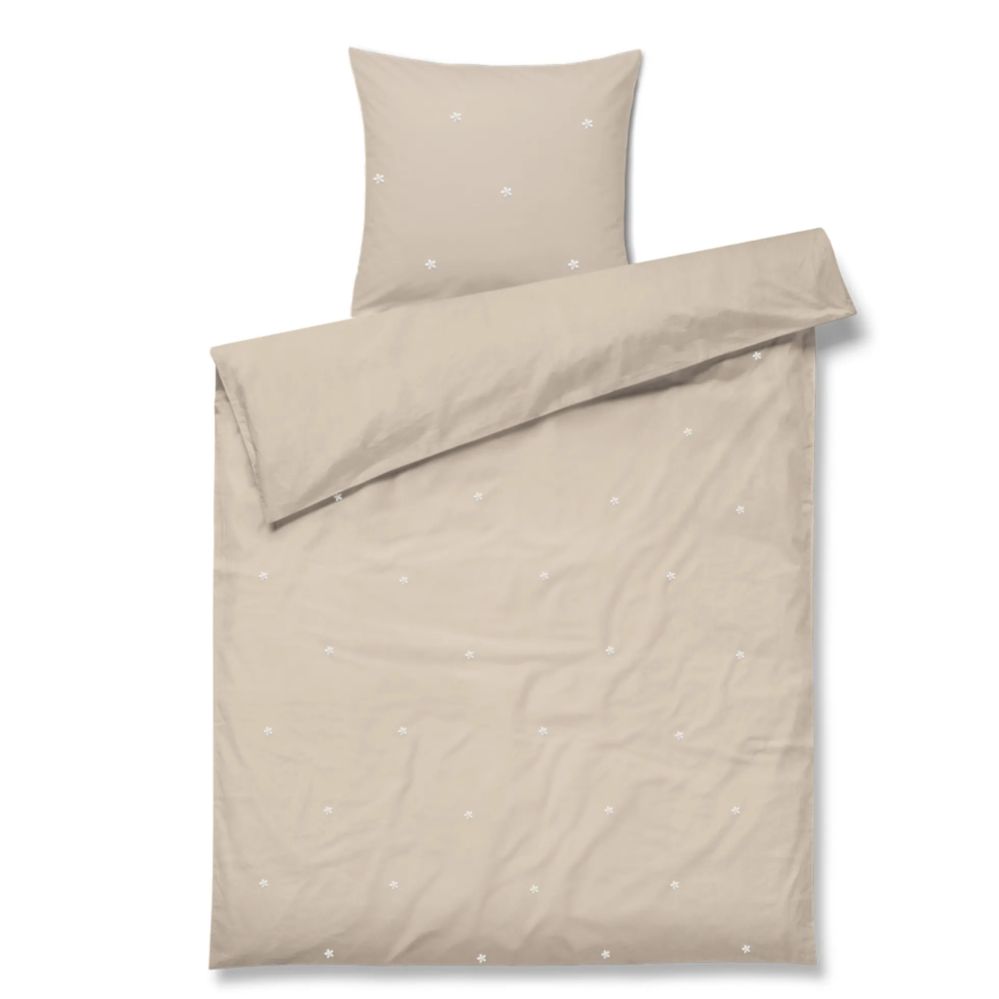 JUNA sengetøj - 100% økologisk bomuld - Daisy baby sengetøj 70x100 cm - Sand med broderede blomster