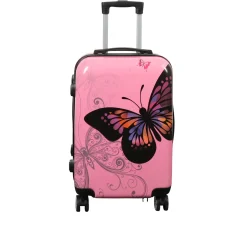Kabine kuffert - Hardcase letvægt kuffert - Trolley med motiv - Sommerfugl lyserød