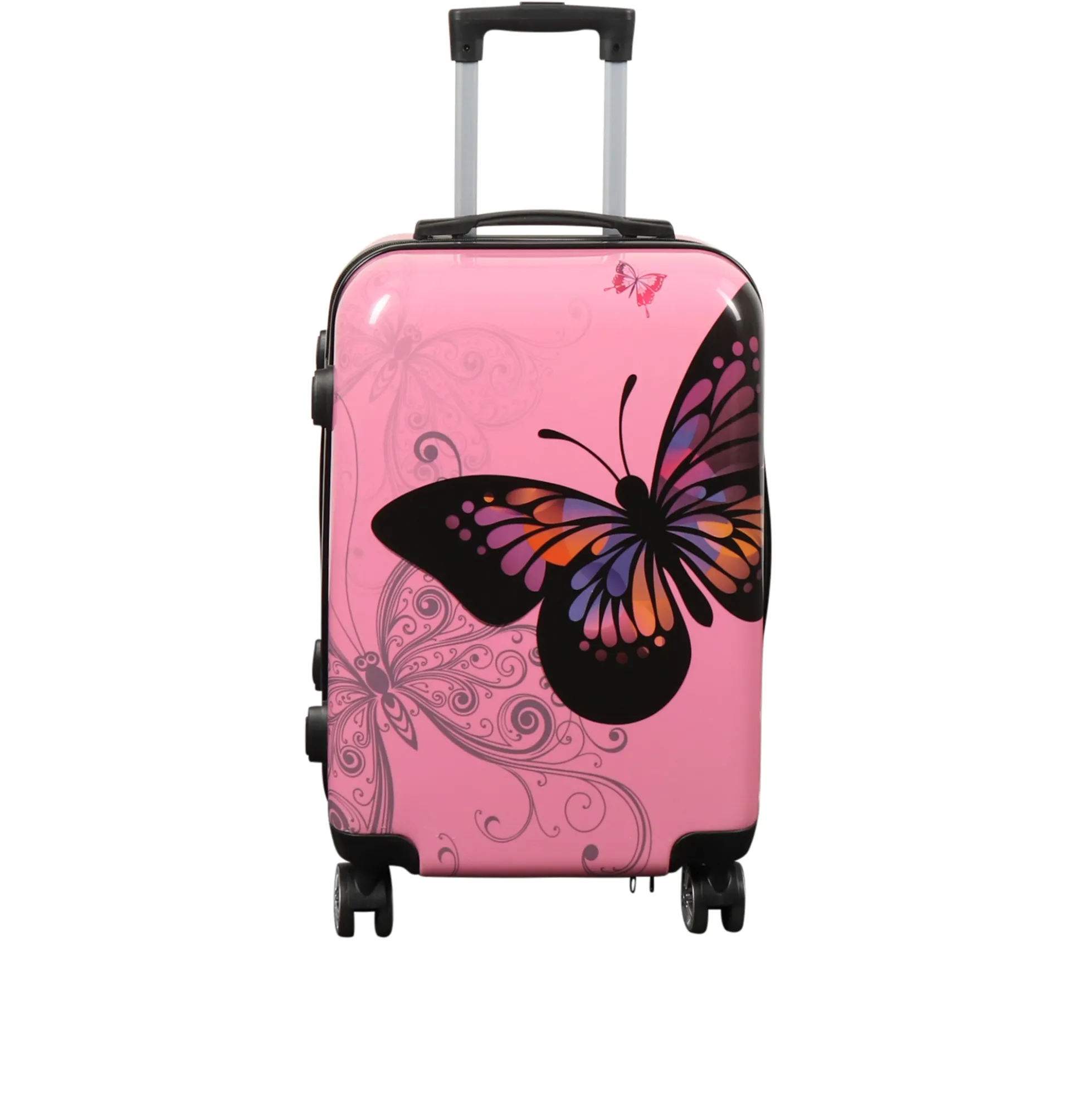 Kabine kuffert - Hardcase letvægt kuffert - Trolley med motiv - Sommerfugl lyserød