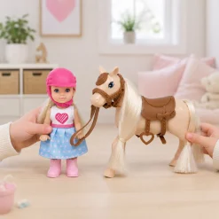 Kiki dukke med brun hest - 11 cm