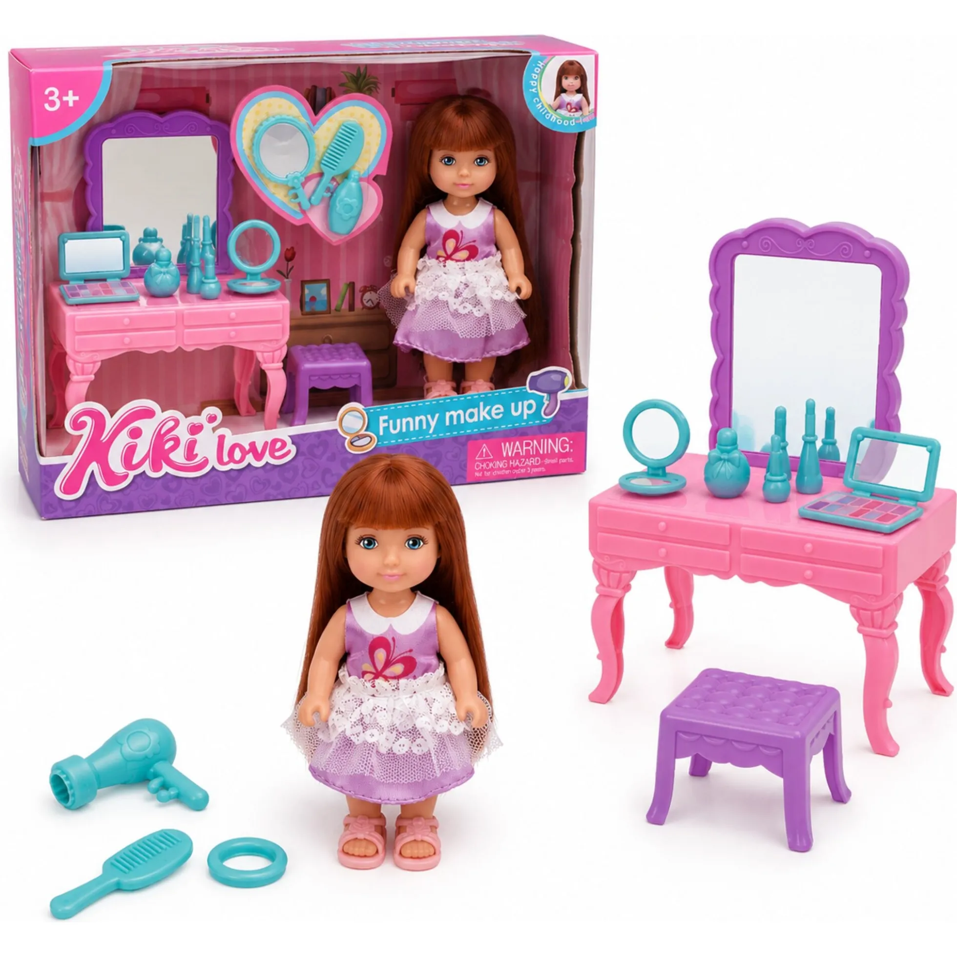 Kiki dukke med makeupbord og tilbehør - 11 cm